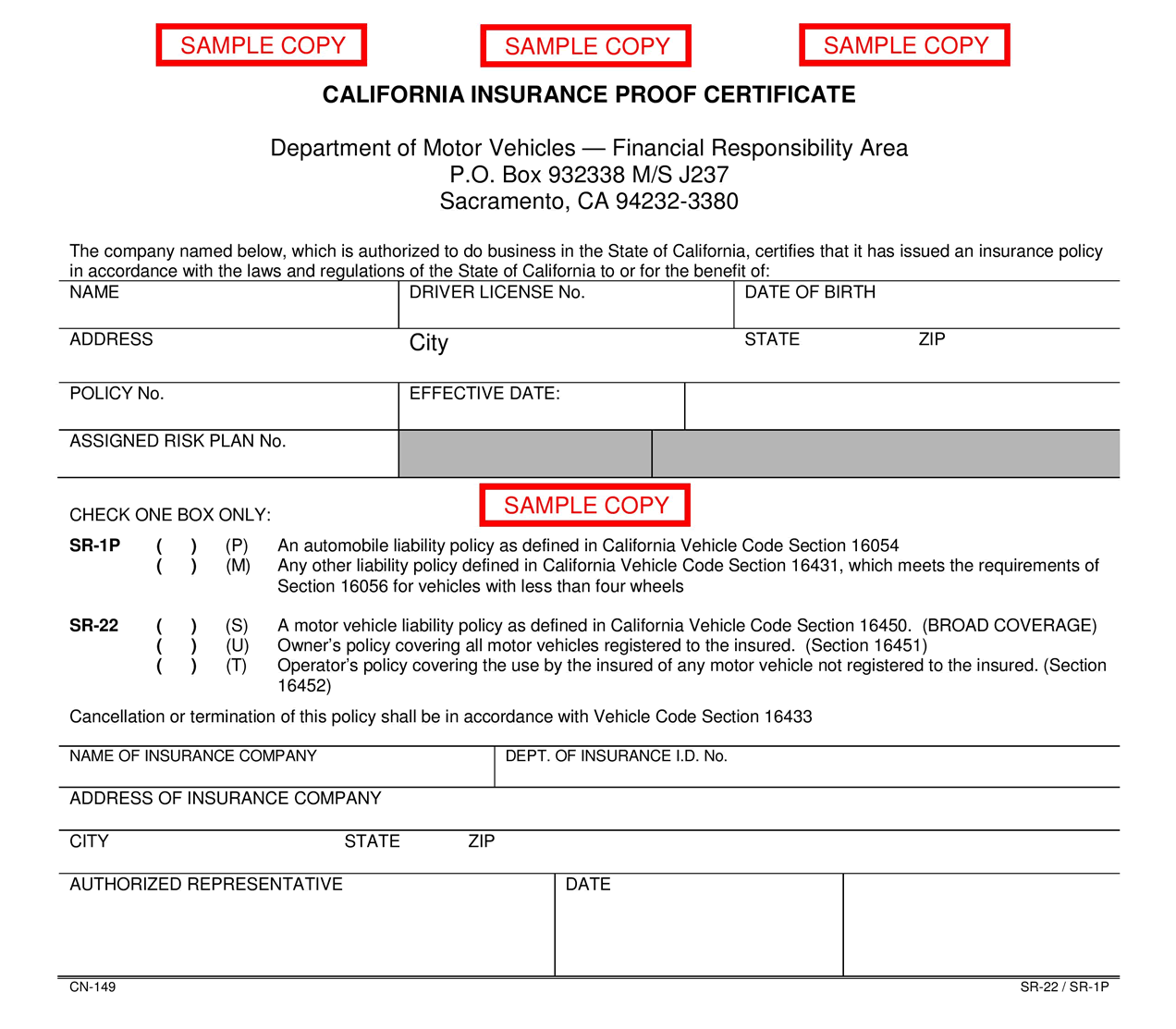 Sample SR22 Filing